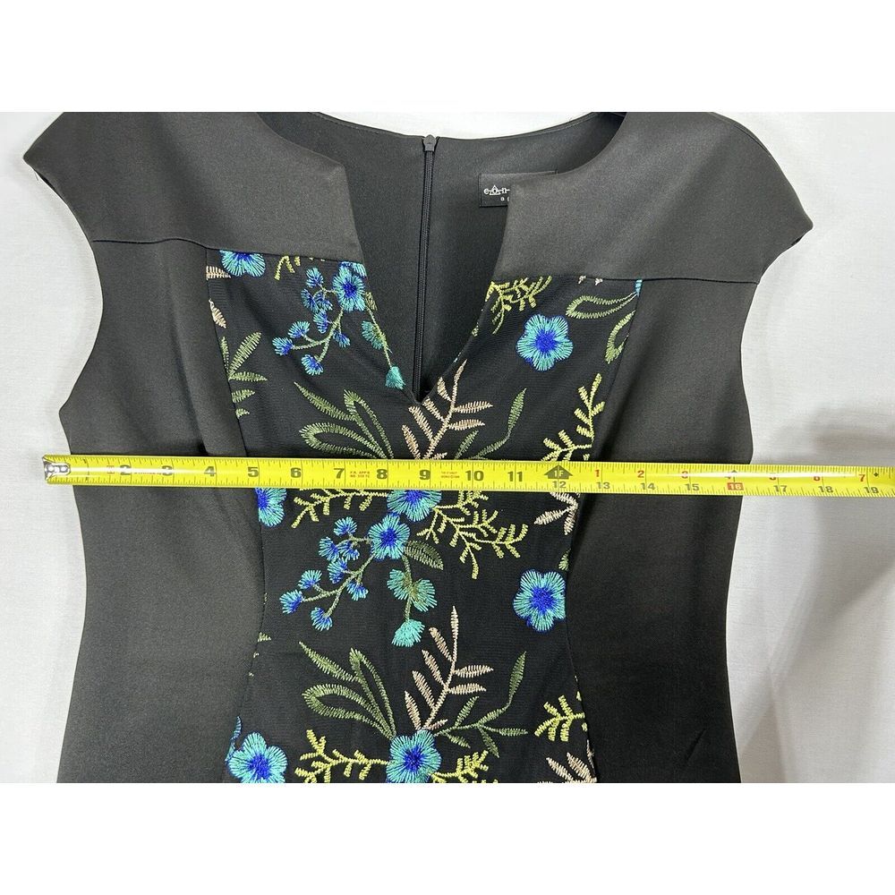 Connected Apparel Sheath Dress Women's 8P Black + Blue Floral Embroidered V Neck - Picture 8 of 10